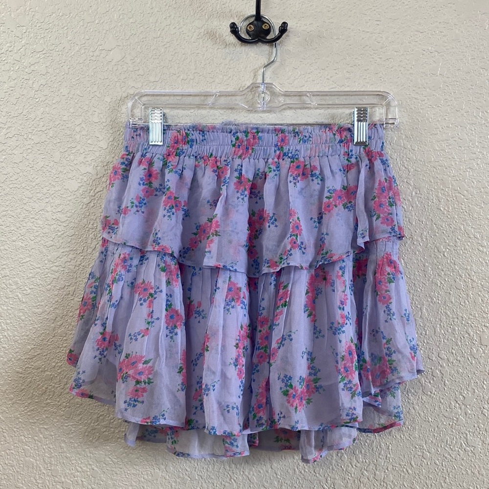 Love Shack Fancy Wisteria Lane Lilac Tiered Mini Skirt
